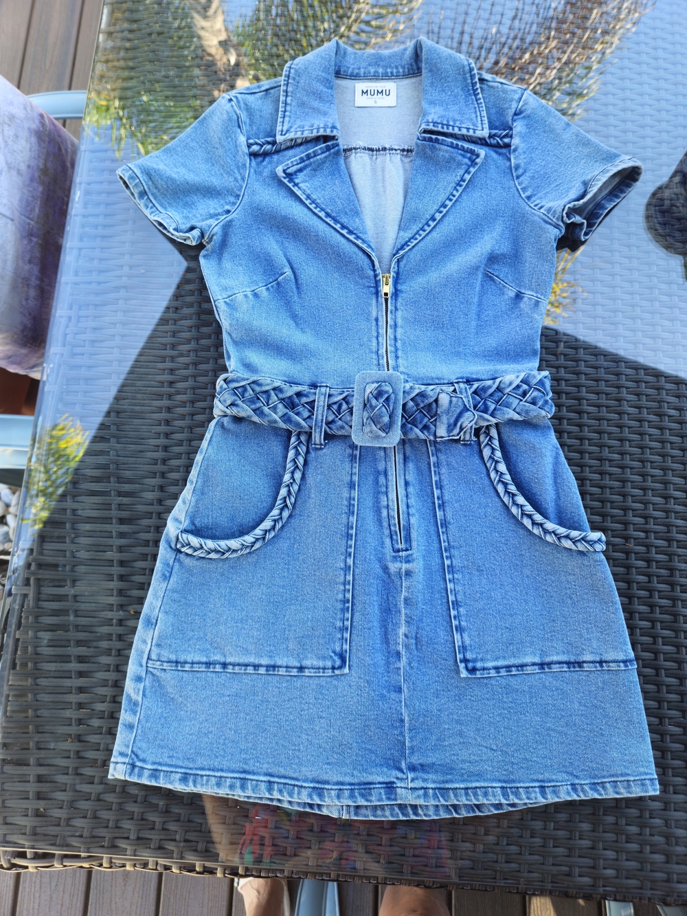 NWOT Show Me Your Mumu Tide Denim Outlaw Dress Zip Front Belt S
